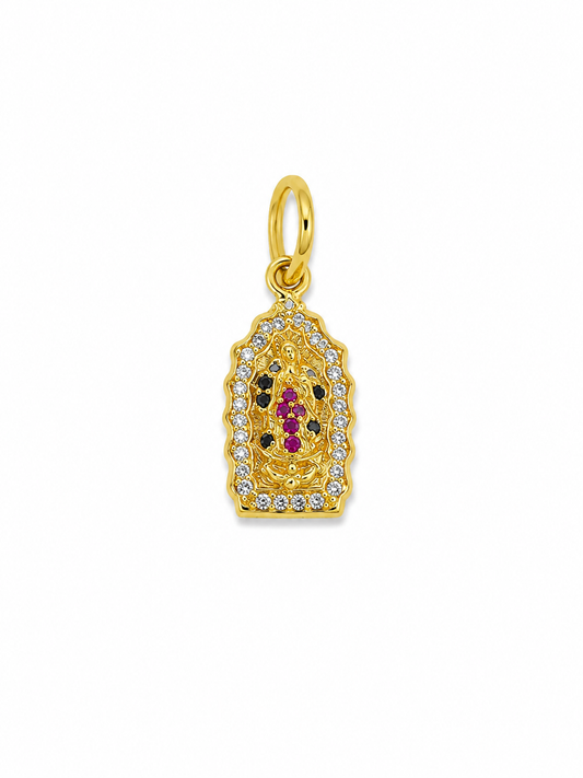 Dije Virgen Guadalupe circon verde y rojo Oro amarillo 18k 1,91 Gr / 9 mm / 1,8 Cm