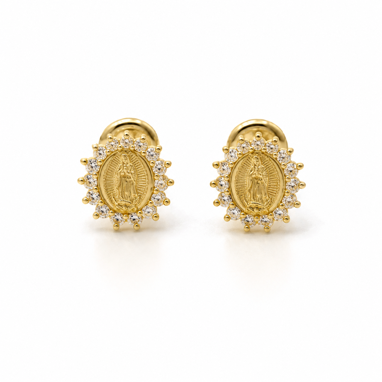Topos Virgen Guadalupe Circon Blanco Oro amarillo 18k 0,94 Gr / 6,2 mm