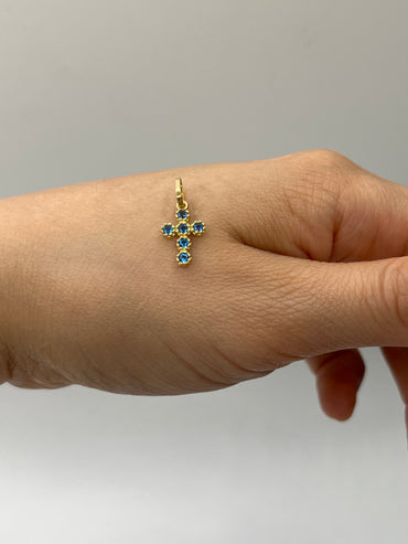 Dije cruz circon azul Oro amarillo 18k 0,59 Gr / 8,67 mm / 1,5 Cm