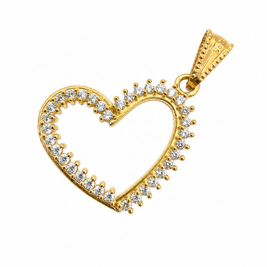 Dije Corazon Circon Blanco Oro amarillo 18k +3 / 1,25 Gr / 16 mm / 1,6 Cm