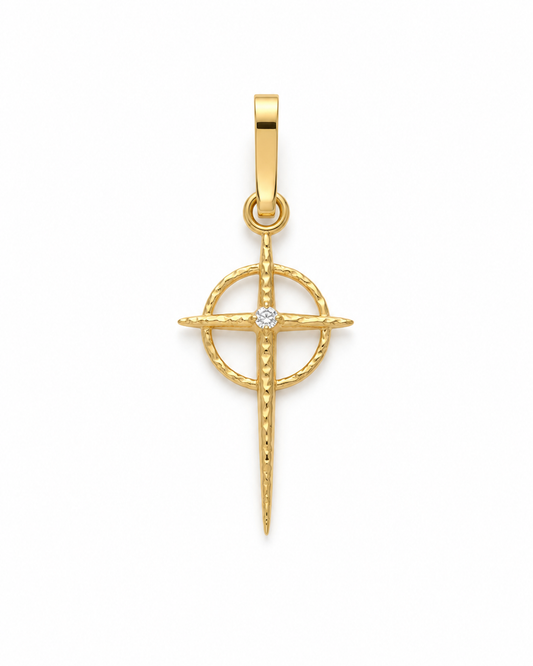 Dije Cruz Circon Blanco Oro amarillo 18k 0,50 Gr / 9,6 mm / 2 Cm
