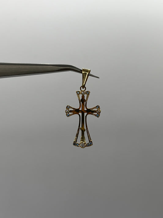 Dije Cruz Circon Blanco Y Azul Oro amarillo 18k 1,35 Gr / 15,40 mm / 2,5 Cm