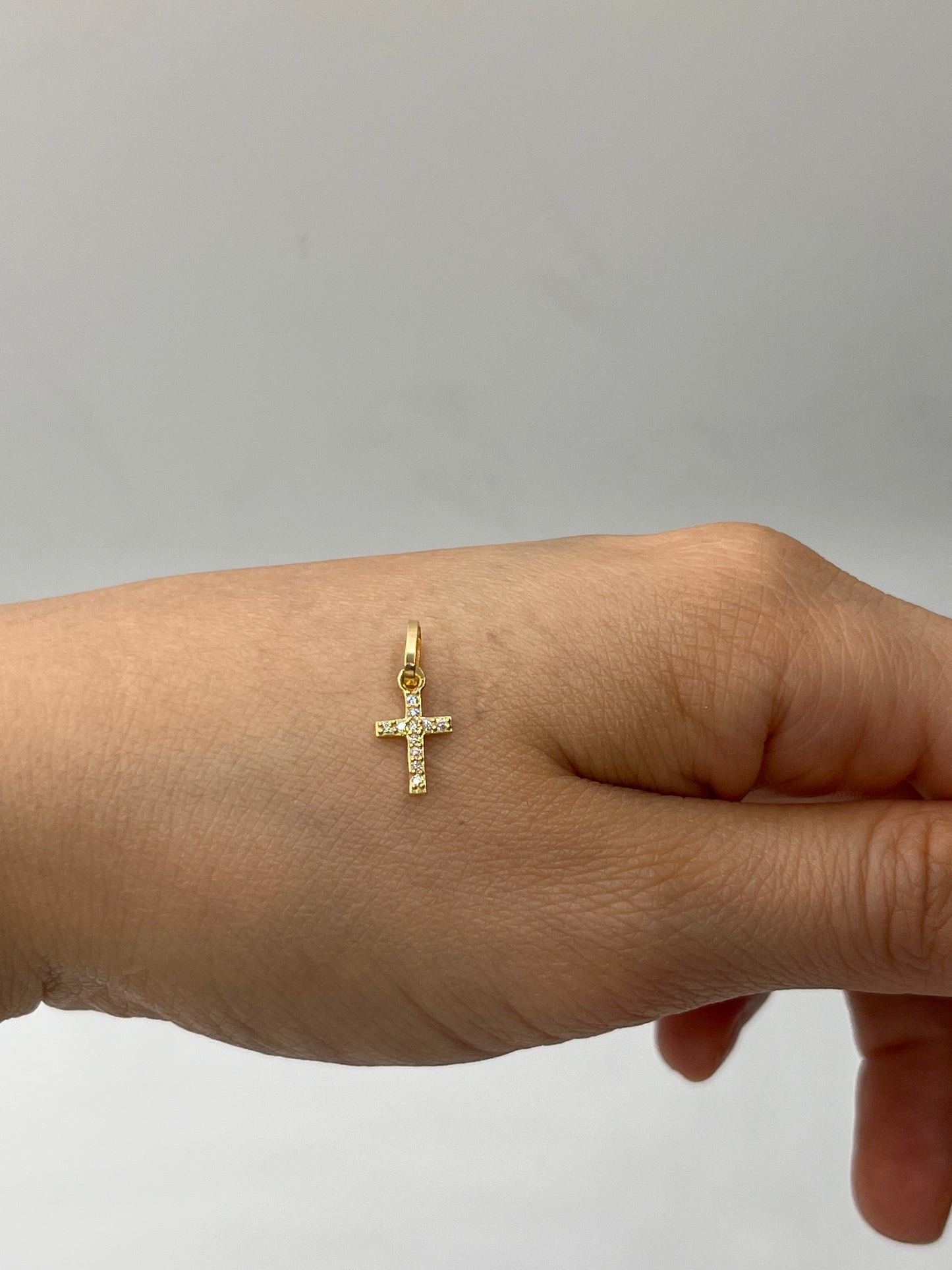 Dije cruz circon rosa Oro amarillo 18k 0,42 Gr / 6,70 mm / 1,1 Cm