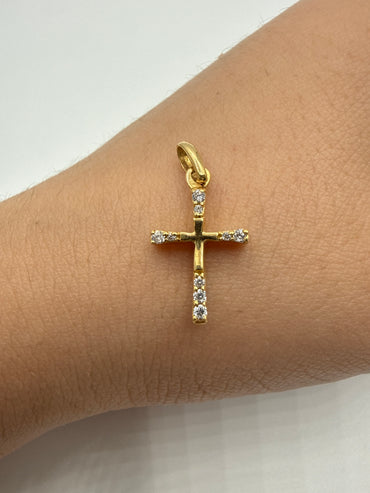 Dije Cruz Circon Blanco Oro amarillo 18k +3 / 1,04 Gr / 11 mm / 1,8 Cm