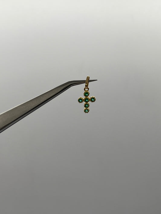 Dije cruz circon verde Oro amarillo 18k 0,65 Gr / 8,67 mm / 1,5 Cm