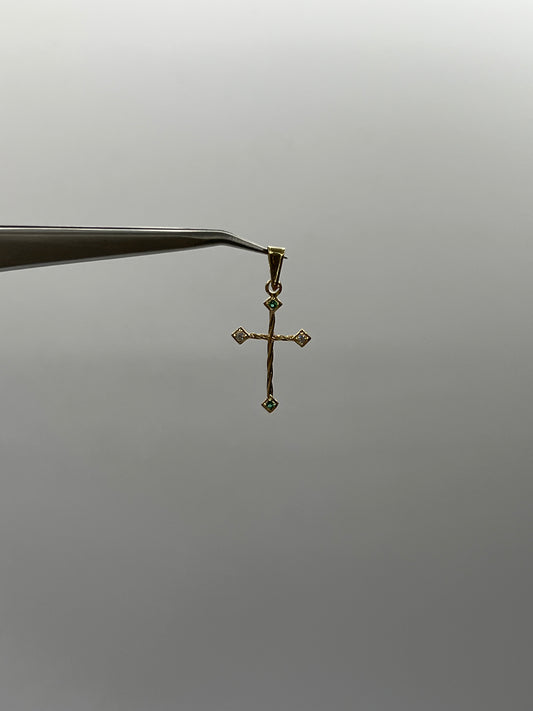 Dije Cruz Circon Blanco y Verde Oro amarillo 18k 0,75 Gr / 14,80 mm / 2,6 Cm