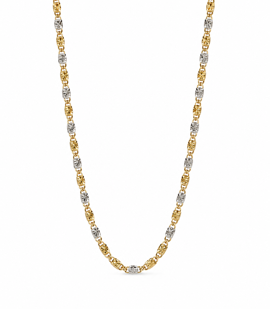 Cadena It Plana Diamantada Oro amarillo y Oro blanco 18k +2 / 3,93 Gr / 2,40 mm / 55 Cm