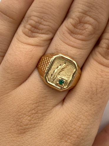 Anillo Hoja Circon Verde Oro amarillo 18k / Talla 9 3/4 / 3,00 Gr / 14,30 mm
