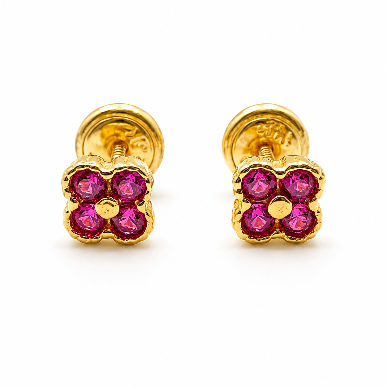Topos Flor Circon Rosa Oro amarillo 18k +2 / 1,07Gr / 6 mm