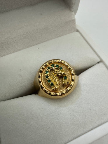 Anillo Herradura circon verde Oro amarillo 18k / Talla 9 1/2 / 3,56 Gr / 15 mm