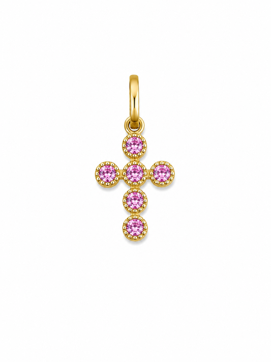 Dije cruz circon lila Oro amarillo 18k 0,64 Gr / 8,67 mm / 1,5 Cm