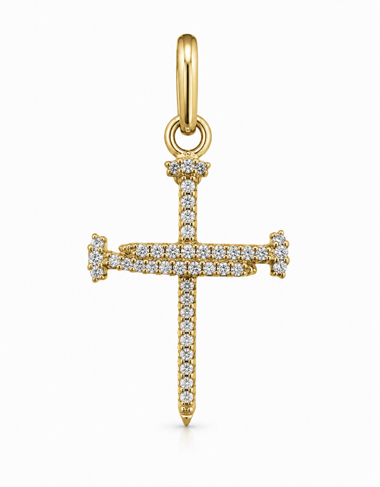 Dije Cruz Clavo Circon Blanco Oro amarillo 18k 1,59 Gr / 18,30 mm / 2,85 Cm