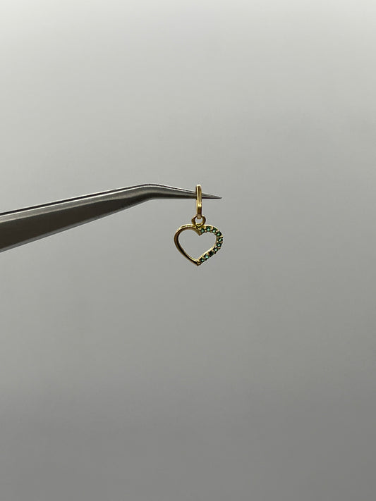 Dije corazon circon verde Oro amarillo 18k 0,38 Gr / 8,38 mm / 1 Cm