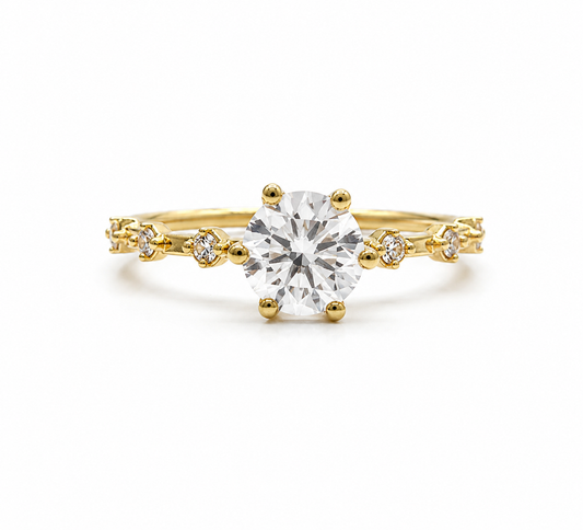 Anillo Solitario Circon Blanco Oro amarillo 18k / Talla 8 / 1,94 Gr / 6,20 mm