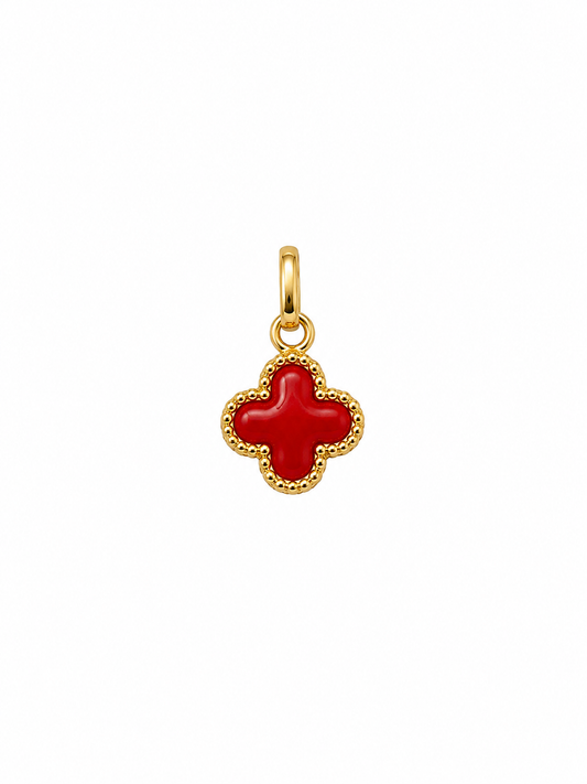 Dije Trebol Rojo Oro amarillo 18k 0,49 Gr / 10 mm / 1 Cm