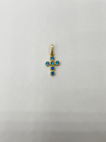 Dije cruz circon azul Oro amarillo 18k 0,59 Gr / 8,67 mm / 1,5 Cm