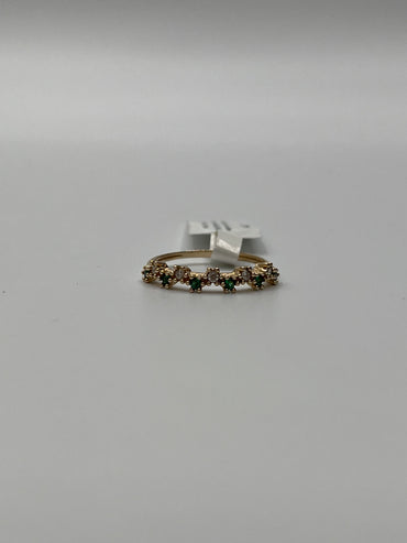 Anillo Churumbela Circon Blanco y Verde Oro amarillo 18k / Talla 6 / 1,90 Gr / 3,7 mm