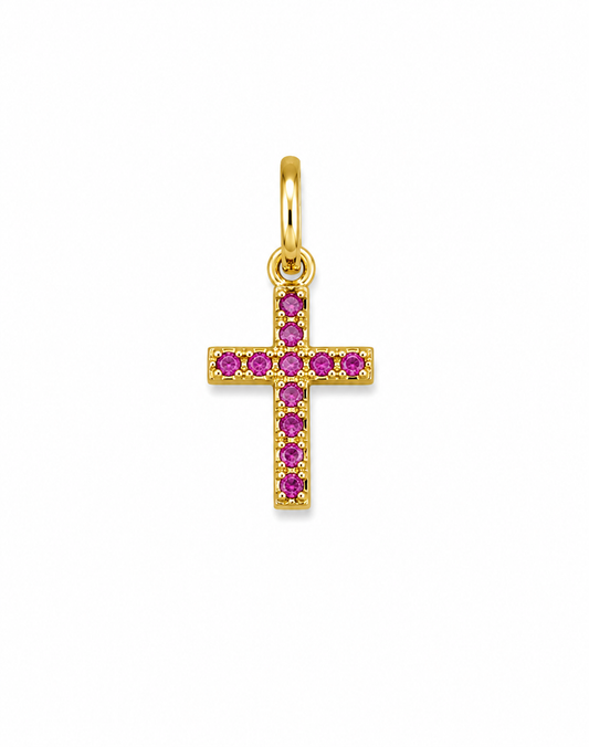Dije cruz circon rosa Oro amarillo 18k 0,41 Gr / 6,70 mm / 1,1 Cm