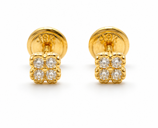 Topos Flor Circon Blanco Oro amarillo 18k +2 / 0,65Gr / 3 mm