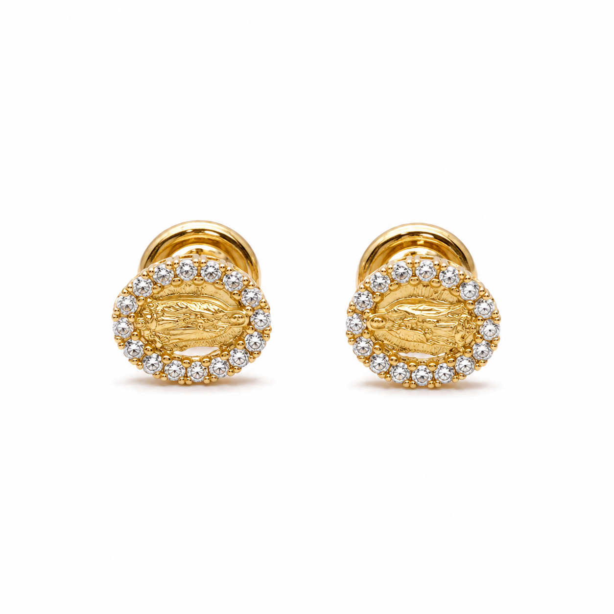 Topos Virgen Guadalupe Circon Blanco Oro amarillo 18k 1,04 Gr / 6 mm