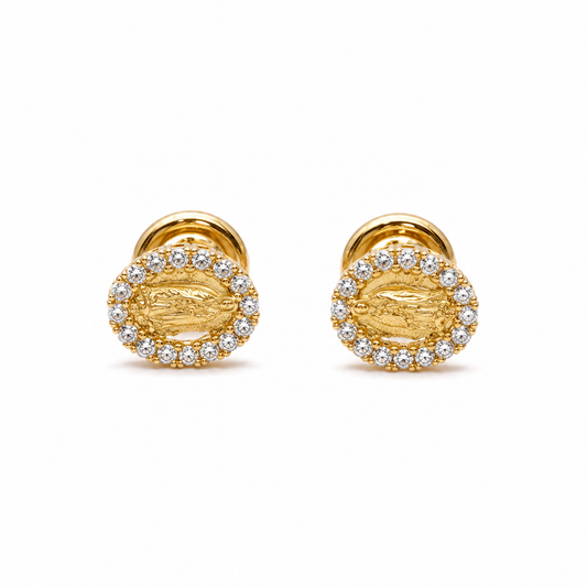 Topos Virgen Guadalupe Circon Blanco Oro amarillo 18k 1,04 Gr / 6 mm