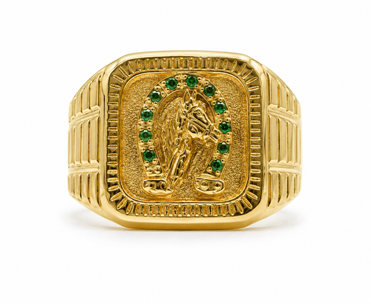 Anillo Caballo Circon Verde Oro amarillo 18k / Talla 9 / 3,85 Gr / 15,40 mm