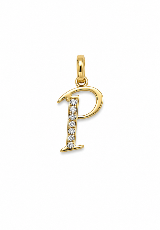 Dije Letra P Circon Blanco Oro amarillo 18k 0,56 Gr / 9,71 mm / 1,5 Cm