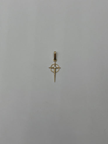Dije Cruz Circon Blanco Oro amarillo 18k 0,50 Gr / 9,6 mm / 2 Cm