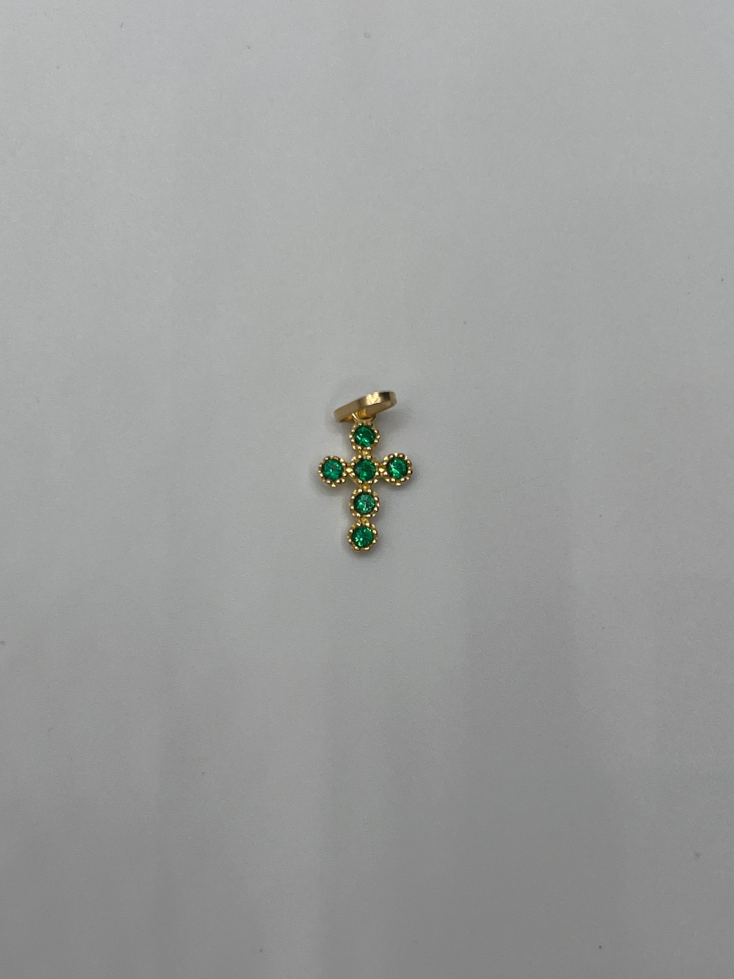 Dije cruz circon verde Oro amarillo 18k 0,65 Gr / 8,67 mm / 1,5 Cm