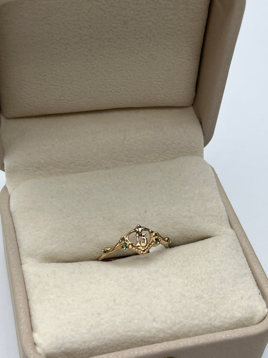 Anillo 15s Circon Verde Oro amarillo 18k / Talla 5 1/2 / 1,25 Gr / 7,30 mm