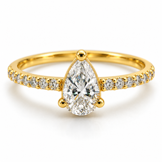 Anillo Compromiso Gota Circon Blanco Oro amarillo 18k / Talla 7 3/4 / 1,46 Gr / 6,50 mm