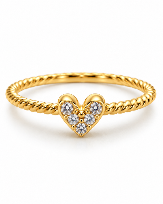Anillo Compromiso Corazon Circon Blanco Oro amarillo 18k / Talla 7 1/4 / 1,54 Gr / 4,70 mm