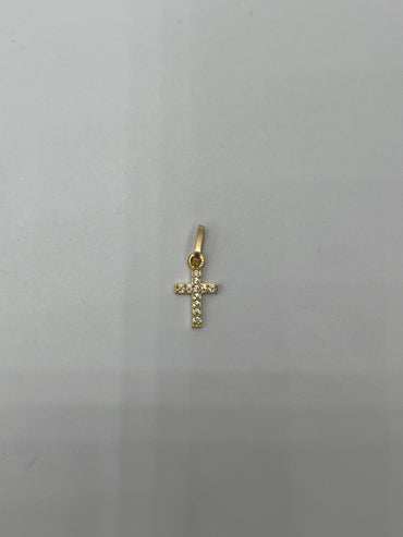 Dije cruz circon rosa Oro amarillo 18k 0,42 Gr / 6,70 mm / 1,1 Cm