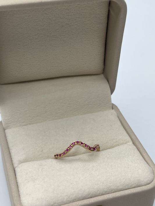 Anillo Curva Circon Rosa Oro amarillo 18k / Talla 7 / 1,49 Gr / 1,80 mm