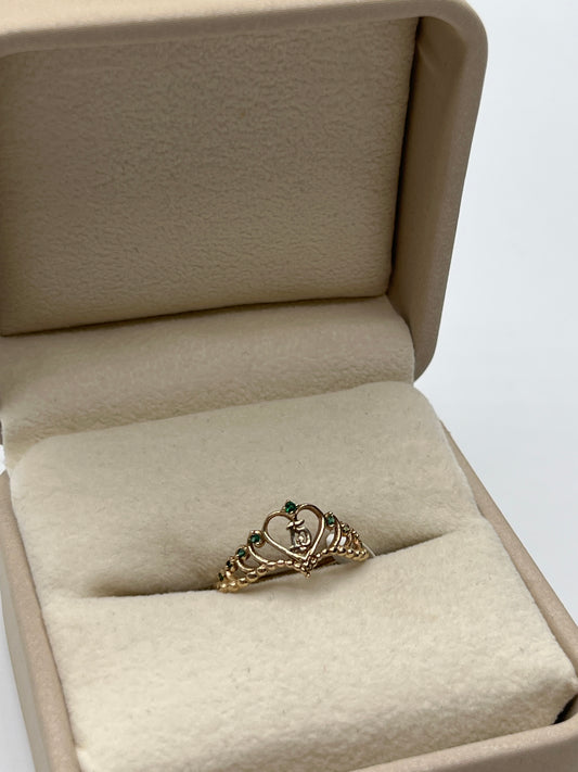 Anillo 15s Corona Circon Verde Oro amarillo 18k / Talla 5 / 1,30 Gr / 9 mm