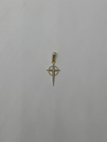 Dije Cruz Circon Azul Oro amarillo 18k 0,49 Gr / 10 mm / 2 Cm