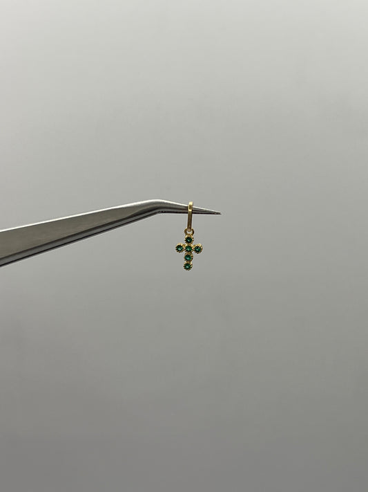 Dije cruz circon verde Oro amarillo 18k 0,32 Gr / 5,60 mm / 0,90 Cm