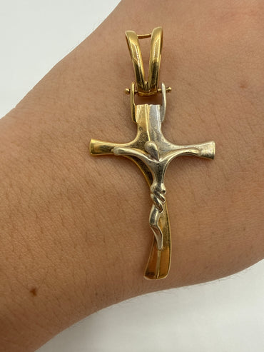 Dije Cruz Cristo Oro amarillo y Oro blanco 18k +1 / 5,13 Gr / 24 mm / 4,7 Cm
