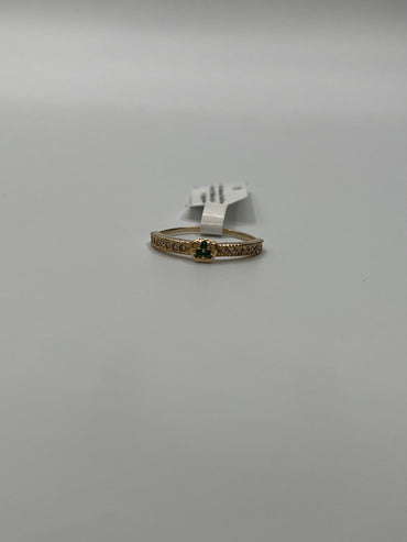 Anillo Circon Blanco y Verde Oro amarillo 18k / Talla 5 1/2 / 1,77 Gr / 3,93 mm