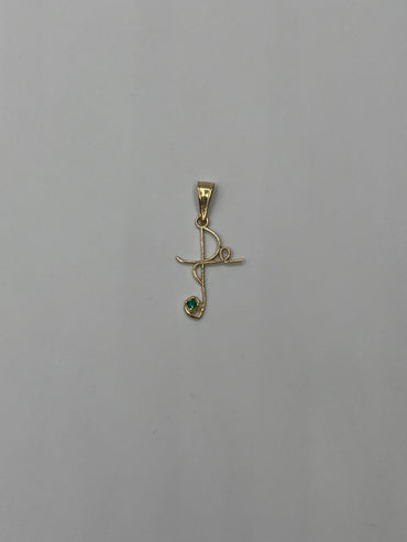 Dije Cruz Fe Circon Verde Oro amarillo 18k 0,61 Gr / 13,74 mm / 2,1 Cm