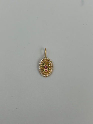 Dije Virgen Guadalupe circon verde y rojo Oro amarillo 18k 1,36 Gr / 10 mm / 2 Cm