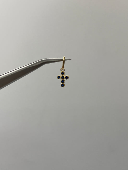Dije cruz circon azul Oro amarillo 18k 0,33 Gr / 5,60 mm / 0,90 Cm
