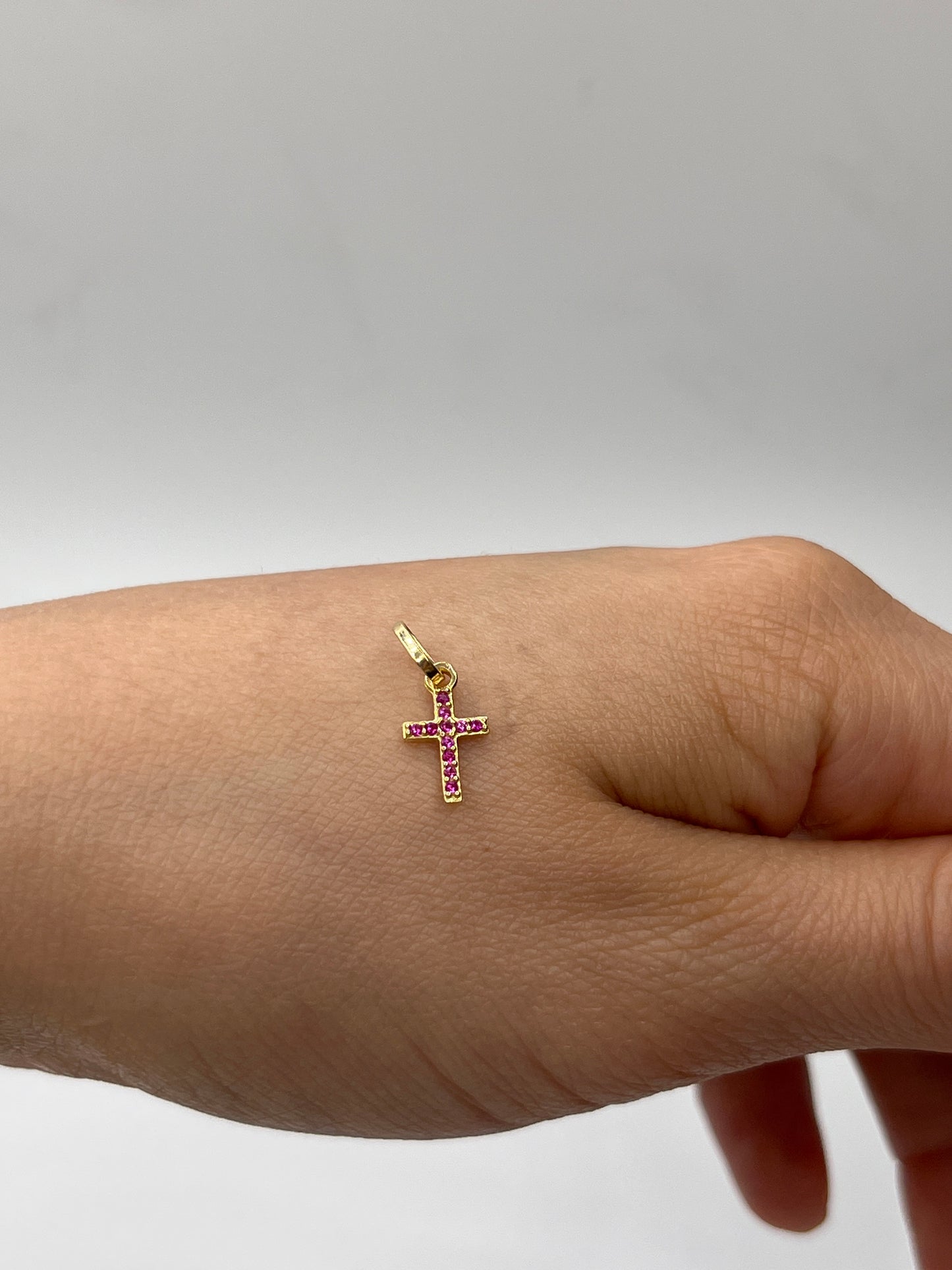 Dije cruz circon rosa Oro amarillo 18k 0,41 Gr / 6,70 mm / 1,1 Cm
