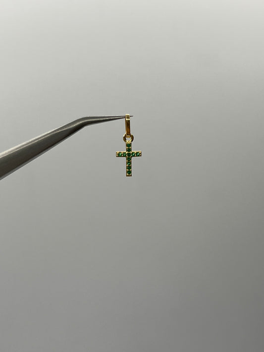 Dije cruz circon verde Oro amarillo 18k 0,43 Gr / 6,70 mm / 1,1 Cm