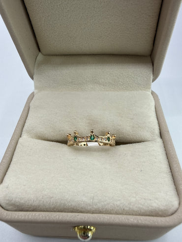 Anillo 15s Corona Circon Blanco y Verde Oro amarillo 18k / Talla 4 / 1,95 Gr / 4 mm
