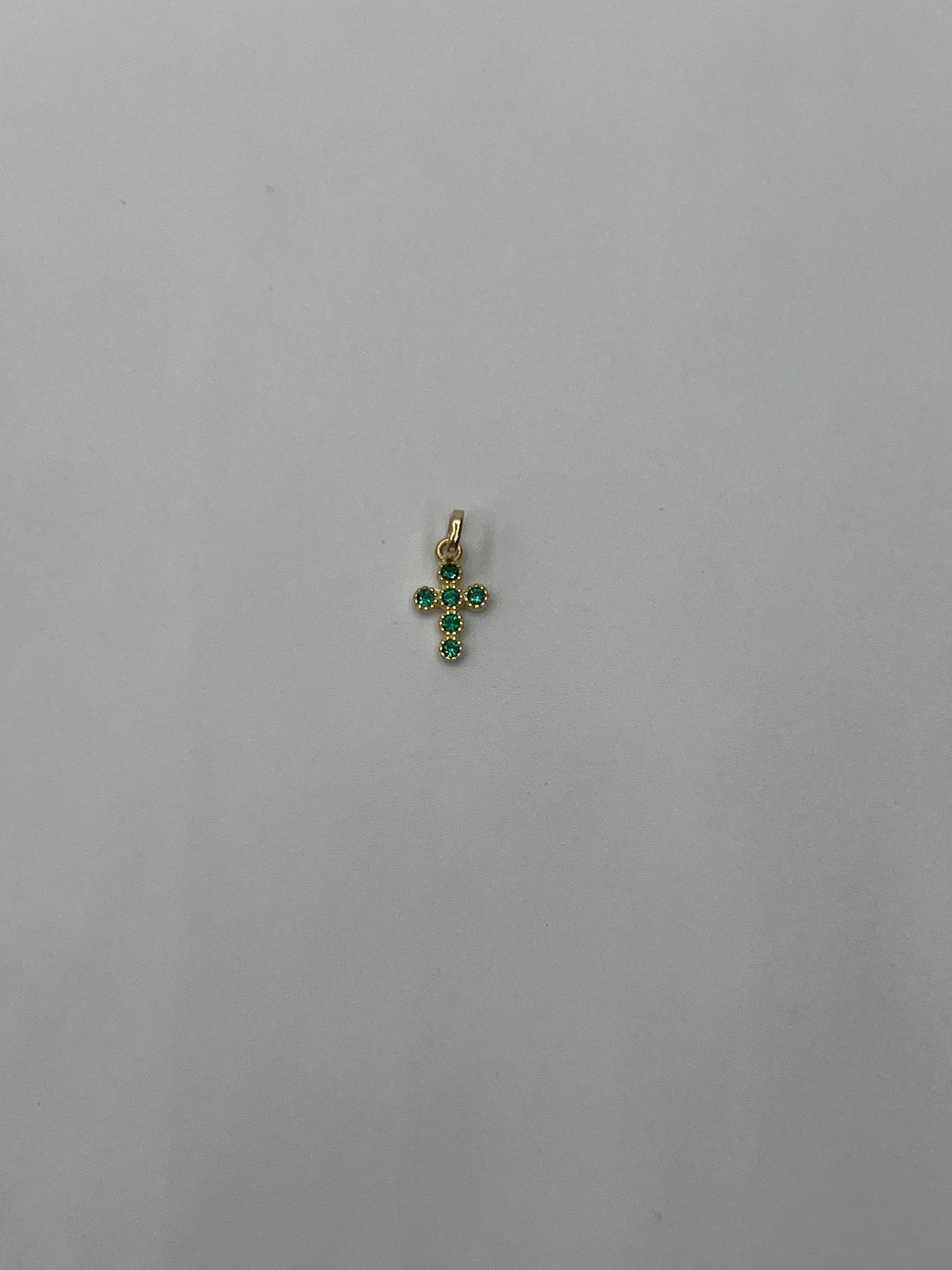 Dije cruz circon verde Oro amarillo 18k 0,32 Gr / 5,60 mm / 0,90 Cm