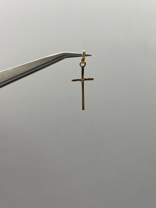 Dije cruz lisa circon blanco Oro amarillo 18k 0,58 Gr / 10 mm / 2,30 Cm