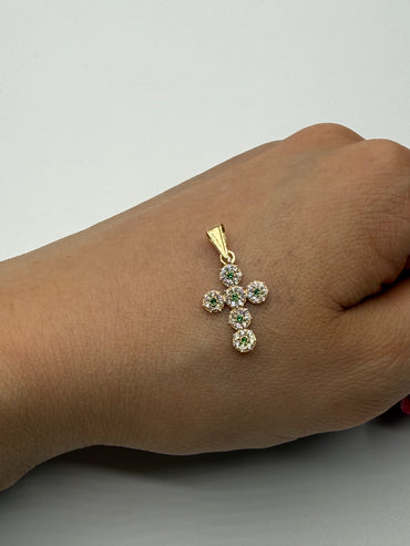 Dije Cruz Circon Blanco Oro amarillo 18k 0,89 Gr / 12 mm / 1,8 Cm