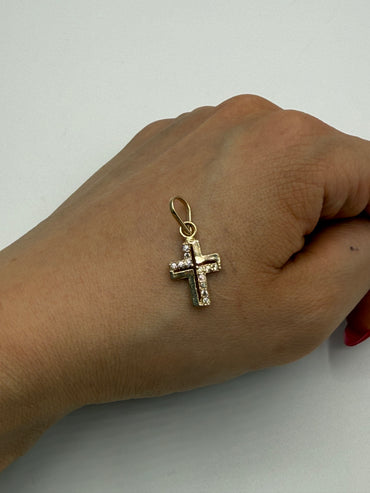 Dije Cruz Circon Blanco Oro amarillo 18k 1,50 Gr / 11 mm / 1,9 Cm