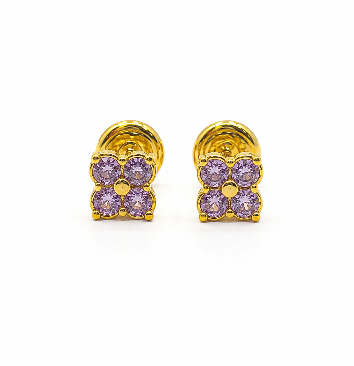 Topos Trebol Circon Lila Oro amarillo 18k 1,07 Gr / 5 mm